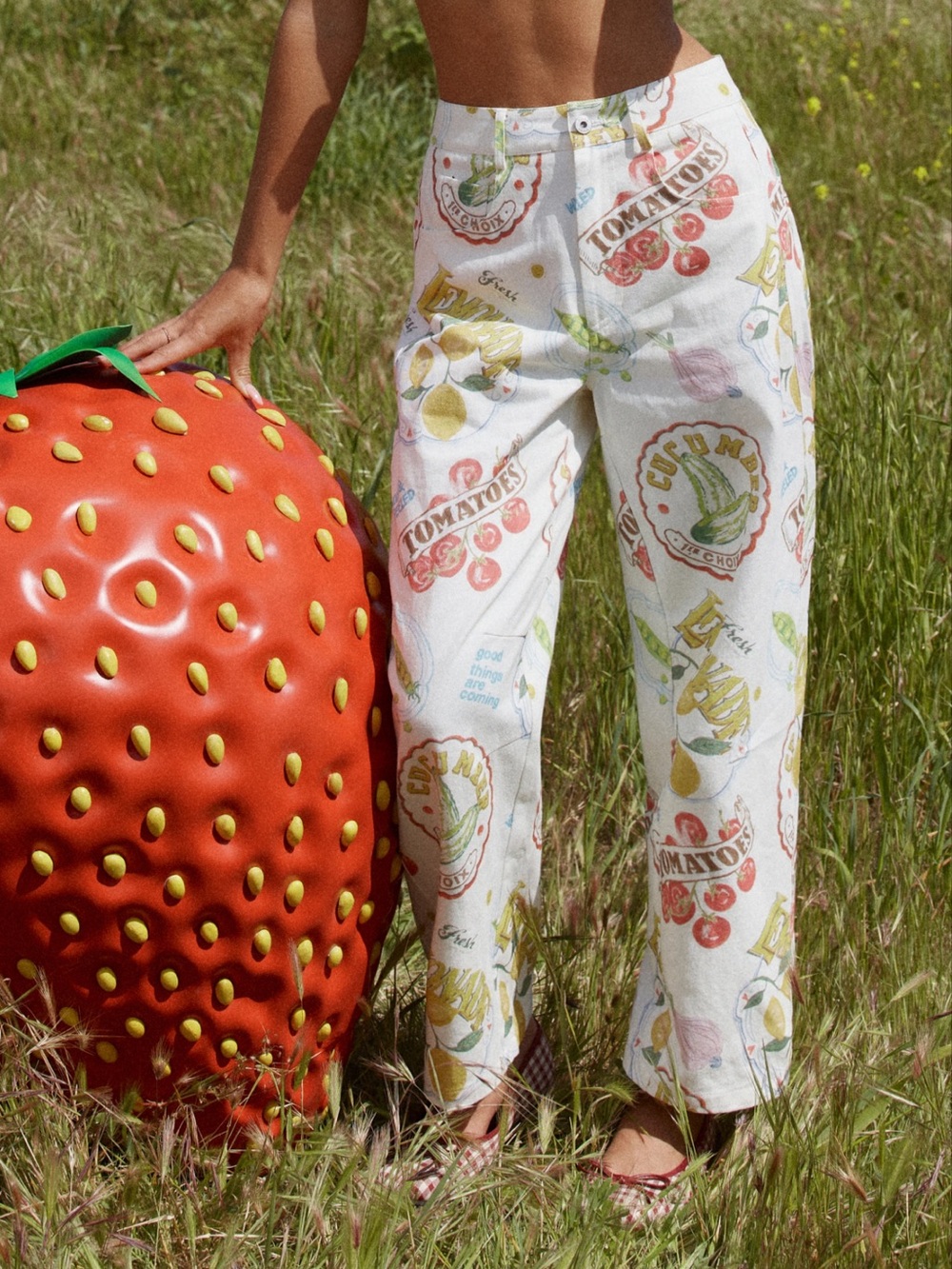 cider fruit print farmers market jeans